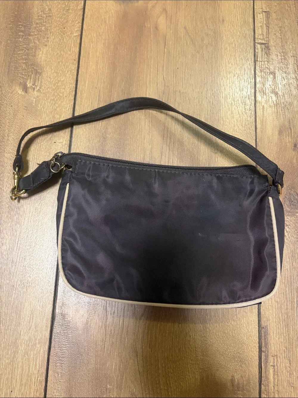 Baby Phat Black Shoulder Bag with Cream Piping and Gold Charm